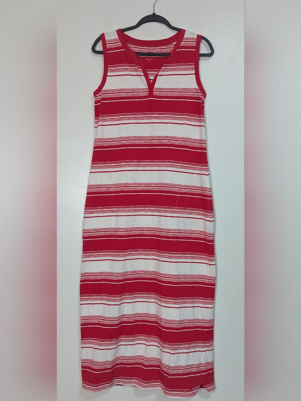 Talbots Modal Blend Red White Striped Maxi Tank Dress With Pockets Size Small